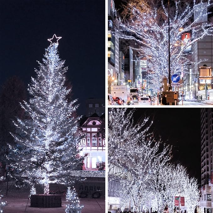 (Warm White ⇋ Cool White) Solar Christmas String Lights Outdoor, 2-Pack Total 80FT 200 LED Solar Twinkle Lights, Waterproof Copper Wire 8 Modes Solar Fairy Lights for Garden Tree Christmas Party Decor