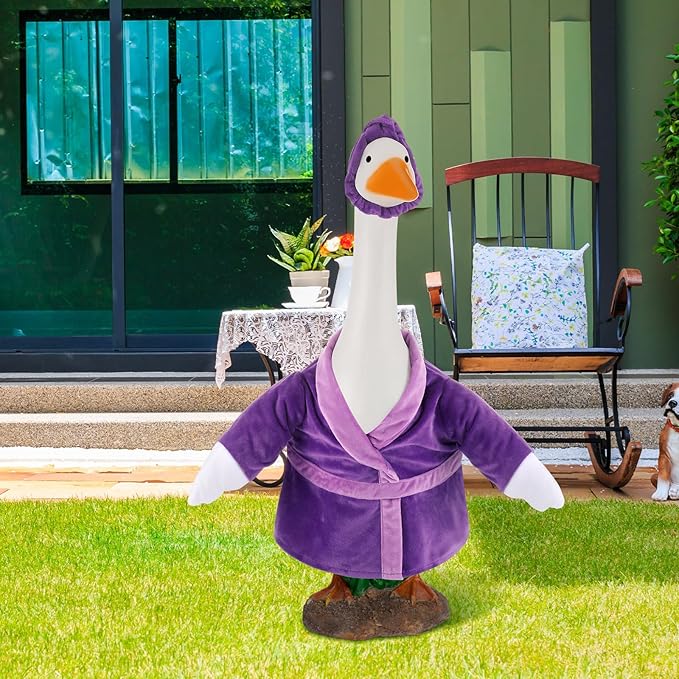 Christmas Lady Goose Outfit Bathrobe Porch Clothes for 23'' Cement Goose Outdoor Garden Yard Patio Statue Halloween Costume Decoration(Purple)