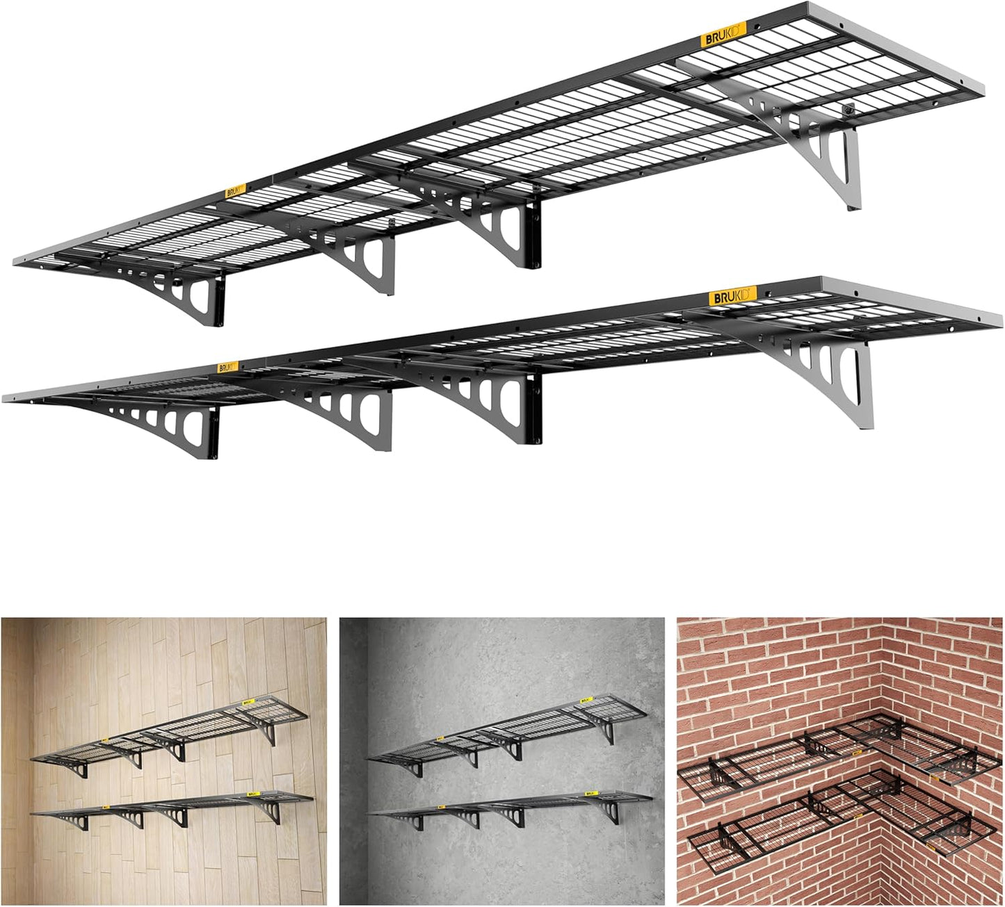 1.64x4ft Adjustable Rail Wall Garage Storage Shelf, for Tool Room, Storage Room, Store Supermarket Wall Storage Shelving Rack (4 Pack-Black)