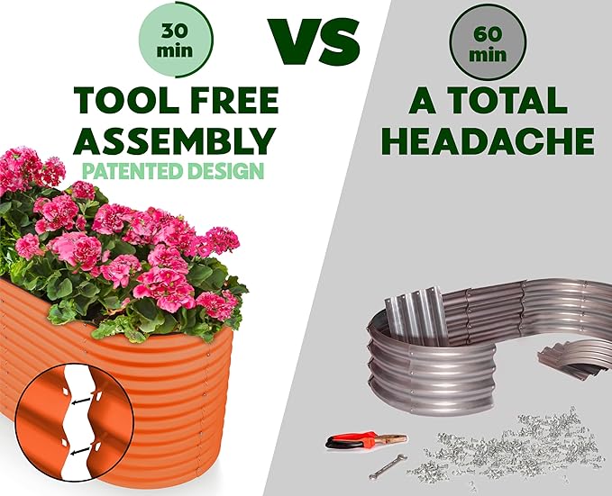 9-in-1 Galvanized Raised Garden Beds Outdoor // 8×2×2.5 ft Modular Planter for Gardening, Vegetables, Flowers // 32" Extra Tall Metal Raised Garden Bed (Orange) // Patented Design Planter Box