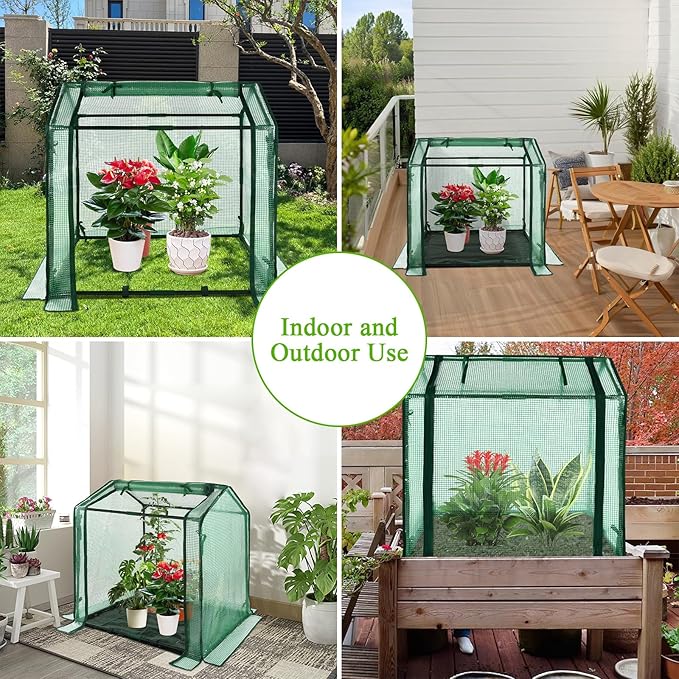 Ileading Small Greenhouse for Outdoor Indoor Portable Mini Garden Green House with Waterproof Pad, 4 Ground Stakes, 10 T-Shaped Plant Tags, Durable PE Plant Cover Tent, 33.5x23.2x32.5 Inch