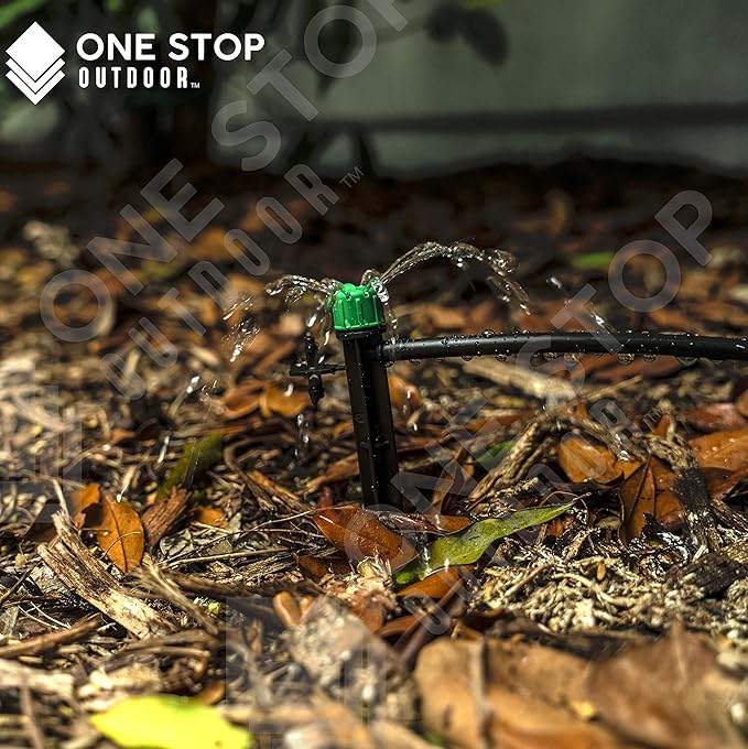 (100-PACK) - 1/4" Inch Universal 360* Degree Drip Emitter On 5" Stake - Adjustable Flow 0-18.5 GPH Fit 1/4 (4-7mm) Drip Irrigation Tubing - Professional Grade Drippers for Drip Irrigation
