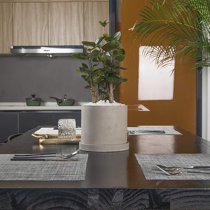 Ekirlin 5 Inch Flower Plant Pot Indoor - Grey Cement Garden Planter Concrete Planter with Drain Hole Saucer, Modern Succulents Containers for Home Decor, Office & Outdoor