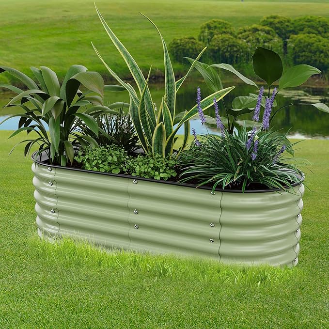 5x2x1.4 Ft Raised Garden Bed, Planter Box Outdoor with Rubber Edge Zinc-Aluminum-Magnesium Stainless Steel Durable Metal Garden Beds Kit for Vegetables, Flowers, Herbs and Succulents, Light Green