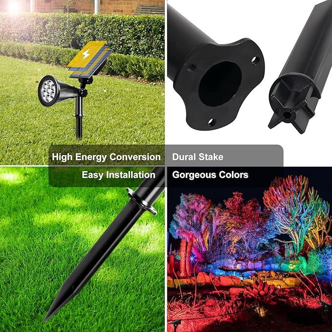 T-SUNUS Halloween Solar Landscape Spotlights Color Changing, Christmas Solar Spot Lights Outdoor Waterproof IP55 Adjustable for Yard Lighting Wall Lights Auto On/Off for Pathway Garden 2 Pack