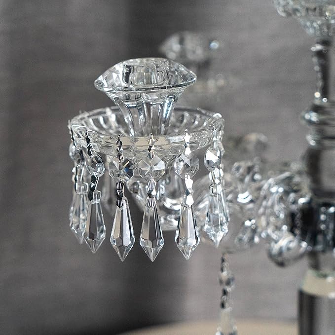 HDCRYSTALGIFTS 20Pcs 38mm Replacement Clear Chandelier Icicle Crystal Prisms Octogan Crystal Bead for Lamp Decor,Silver Bow Tie Connectors