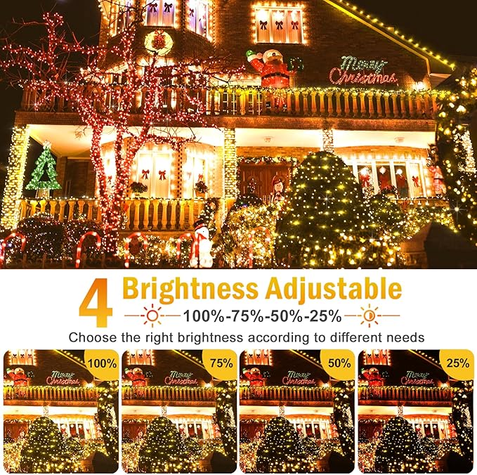 Hezbjiti 1000 LED 403 FT Christmas String Lights Outdoor, 8 Lighting Modes IP44 Waterproof Fairy Lights with Timer and Dimmable Function for Home Party Tree Decorations (Warm White, Clear Wire)