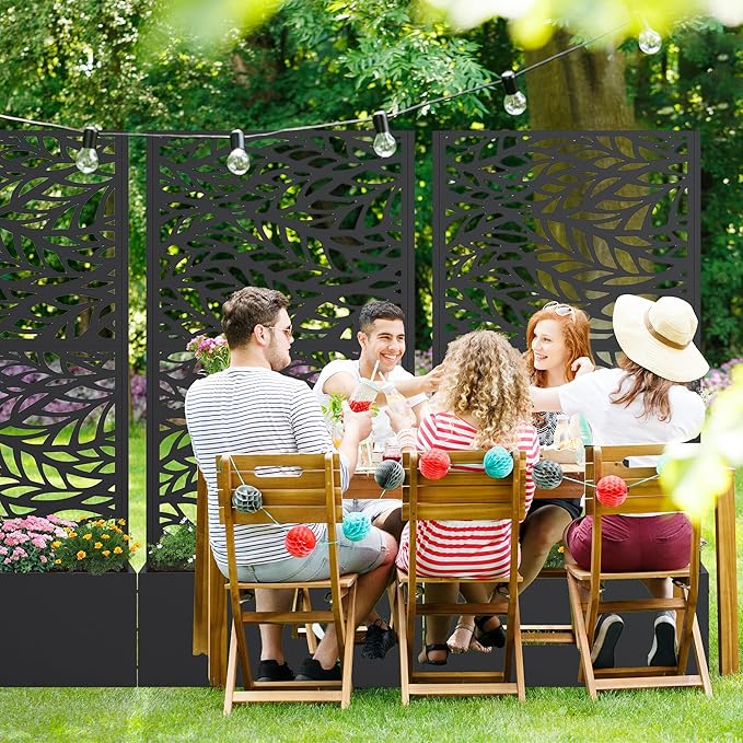 Casaphoria Metal Raised Garden Bed with Trellis, 59"x30"x12" Planter Box for Climbing Plants, Vegetables & Vines, Features Drainage Holes and Privacy Screen (Black-Spring)