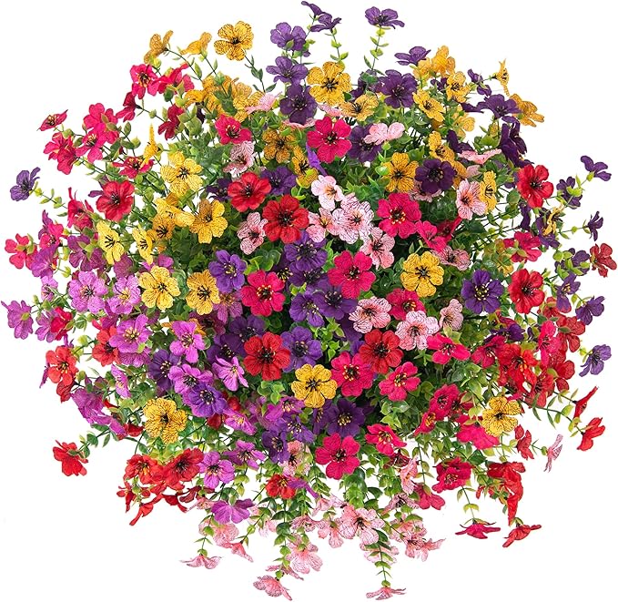 Artificial Fake Hanging Plants Flowers with Basket Outdoor Decor Faux Silk Dasiy Flower Arrangements in Pot Planter for Porch Home Indoor Patio Garden Yard Decoration