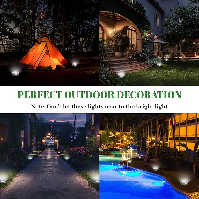 Flumy Solar Lights Outdoor Waterproof, Disk Ground Lights Outdoor Solar Lights for Yard, Patio, Pathway, Lawn, Walkway, Camping, Pool, Solar Ground Lights Walkway Lights Deck Lights, 8 Pack White