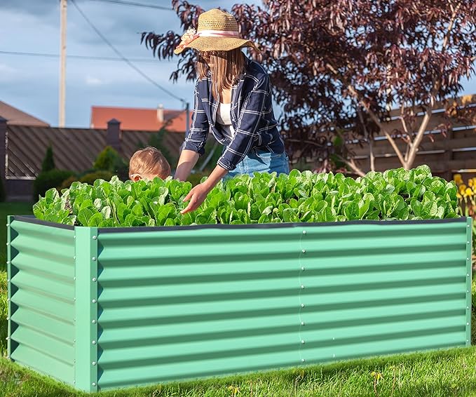 Domi Galvanized Raised Garden Bed, Outdoor Planter Garden Boxes Large Metal Planter Box for Gardening Vegetables Fruits Flowers, Green (8x4x2ft)