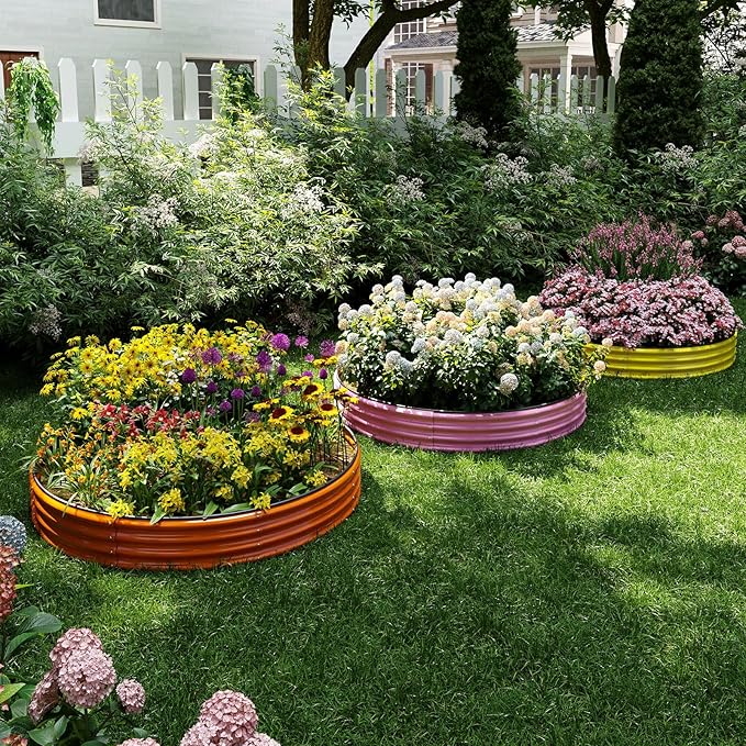 Galvanized Metal Planter Round Raised Garden Bed Kit for Gardening Outdoor,2x2x1ft Grow Garden Box Raised Flower Bed,Round Galvanized Planter Outdoor Metal Fire Pit Ring