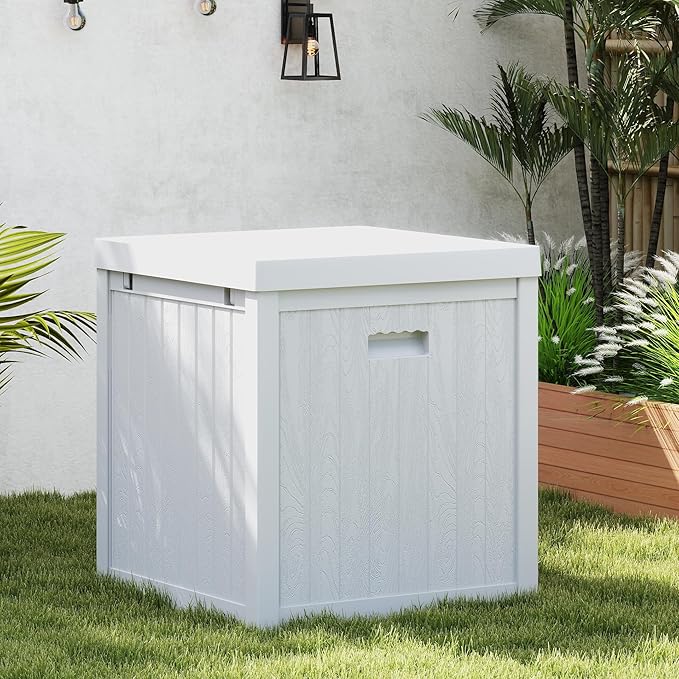 51 Gallon Resin Deck Box, Outdoor Storage Box Waterproof for Patio, Garden, Pool, and Deck, Storage Solution for Cushions, Tools, Delivery Packages, White