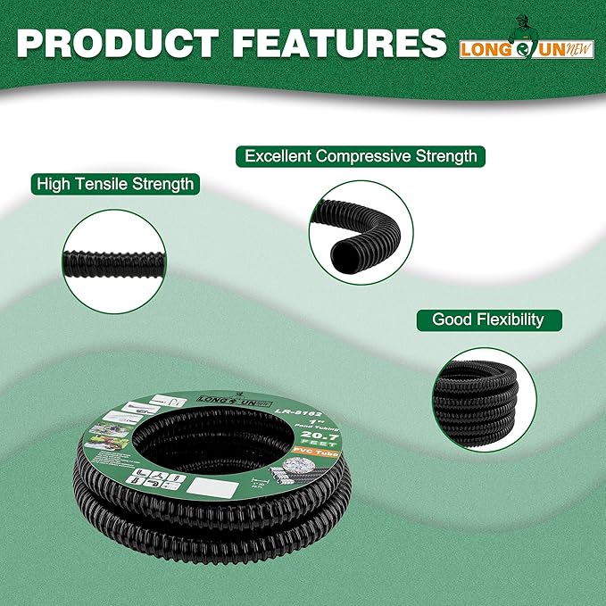 1" Dia. Corrugated Pond Tubing 1-Inch ID, 3.9 FT Length, Black PVC Kinkproof Strong Flex Tubing