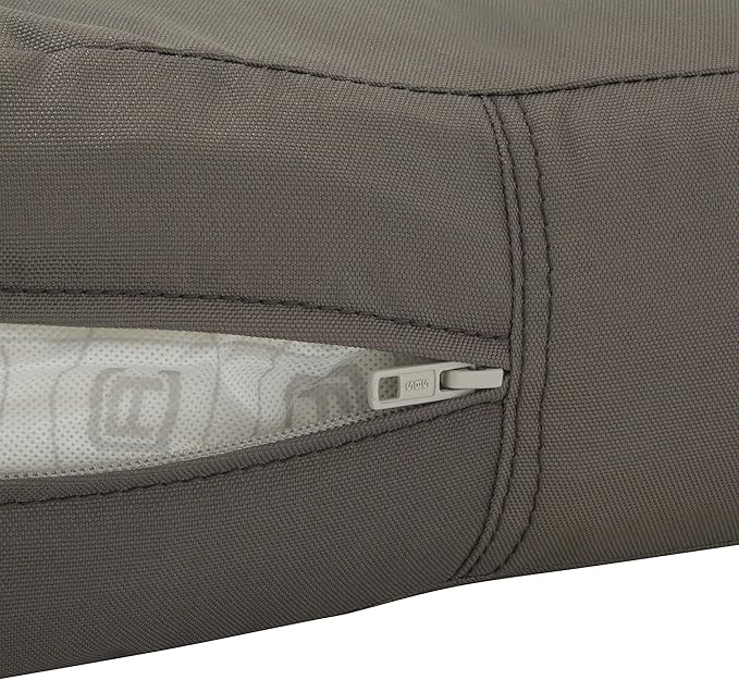 Classic Accessories Ravenna Water-Resistant 23 x 23 x 5 Inch Square Patio Seat Cushion Slip Cover & Foam, Dark Taupe, Lounge Chair Cushion