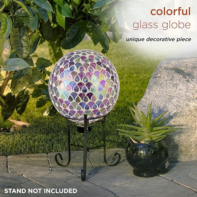 Alpine Corporation 10" Diameter Indoor/Outdoor Glass Mosaic Gazing Globe Yard Decoration, Colorful Teardrop Design