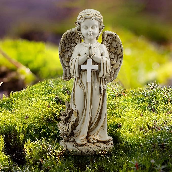 Angel Statue for Garden,Solar Angel for Cemetery Decorations,Garden Memorial Angel,Resin Praying Angel Figurine for Patio Lawn Yard Porch Decorations,12.12inch