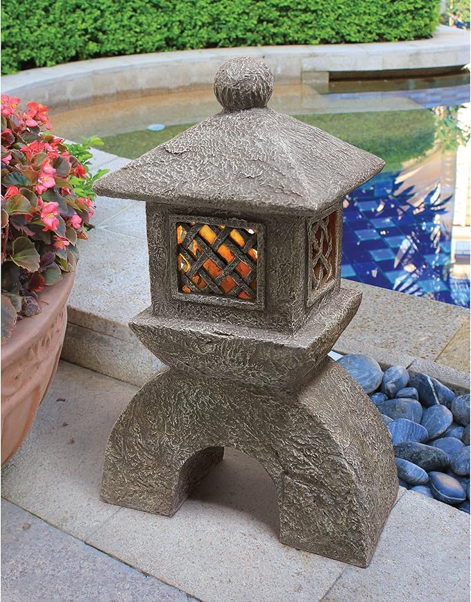 Design Toscano AL958699 Japanese Pagoda Illuminated Lantern Statue: Set of Two,greystone