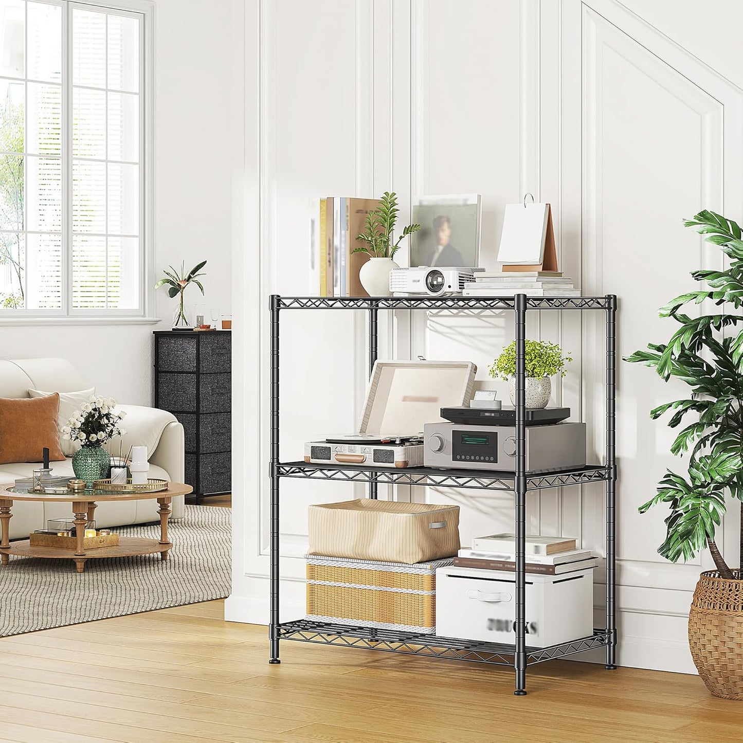 Storage Shelves Adjustable Wire Shelving Metal Wire Rack Shelving Unit Storage Shelf for Kitchen Laundry Room Pantry Closet Bathroom 24" W x 30" H x 14" D Black