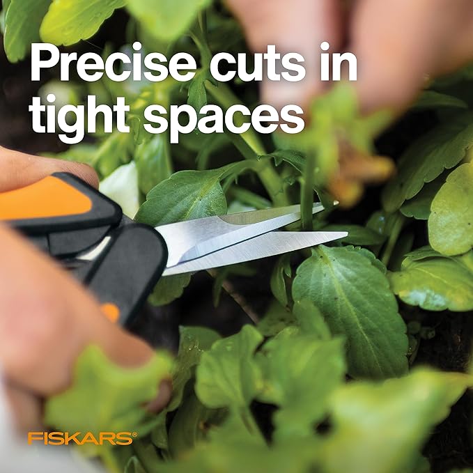 Fiskars Micro-Tip Pruning Snips - 6" Garden Shears with Sheath and Comfort Grip - Sharp Steel Blades - Quality Pruning Shears for Plants in Grow Tents and Hydroponics - Garden Tools