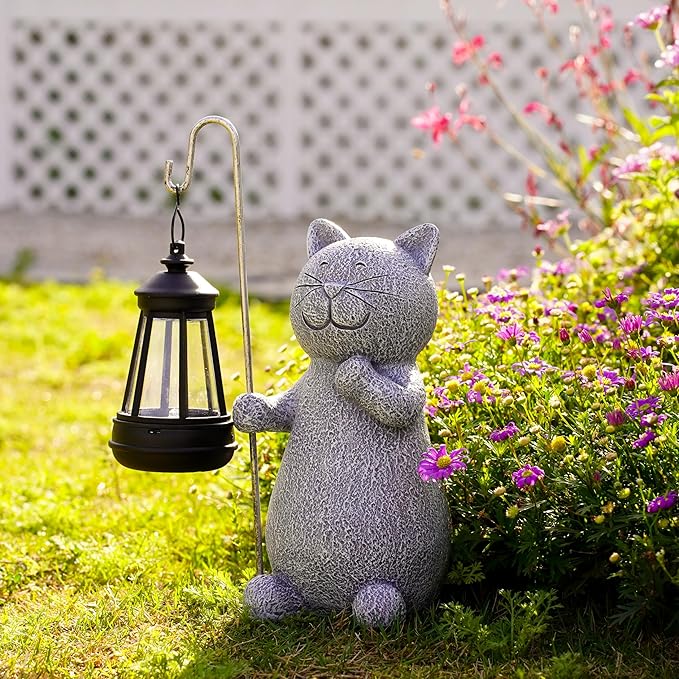 Garden Decor Solar Statues for Mom Grandma Birthdays for Women Sister Wife Lady - Front Patio Balcony Yard Art Lawn Ornaments Porch Outdoor Outside Decorations (Cat)