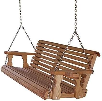 Amish Casual 4 Foot Roll Back Porch Swing with Cup Holders in Cedar Stain - Amish Made in The USA from Treated Pine Heavy Duty 700 Lb. Weight Capacity