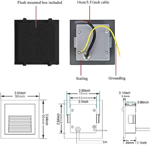 4Pack 3W LED Recessed Wall Light,120V Step Lights Warm White 3000K, IP65 Waterproof Stair Light Staircase Light lamp, Inside Outside Garden Balcony Corridor, Aluminum,Black