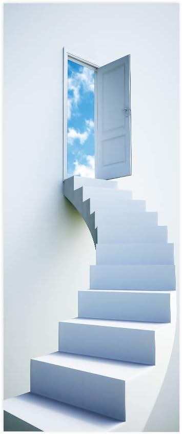 3D Door Stickers - Stairs - Door Wallpaper - Self-Adhesive - Removable - PVC - Waterproof - Matt Finish - Modern - White - 31.5" x 78.7"