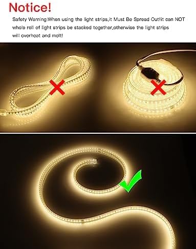 Super Bright Outdoor LED Strip Lights, AC 110V 3500K Flexible LED Rope Lights Waterproof 600 LEDs 16.4ft LED Light Strip for Garden Patio Cabinet Bedroom Indoor Outdoor Decoration (16.4FT,Warm White)