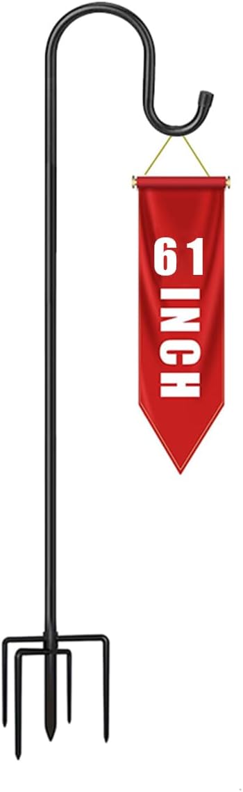 CMASTER Shepherd Hook for Outdoor, 1 Pack 61 Inch Bird Feeder Pole with 5 Prong Base Heavy Duty Adjustable Garden Hook for Hanging Plant, Hummingbird Feeder, Lantern(61 Inch)