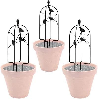 Panacea 84492 Perching Birds Folding Pot Trellises, 24" H, Pack of 3 – Black Metal Trellis with Bird Design for Small Plants, Adjustable Arcs, Easy Storage, Durable Outdoor Plant Support
