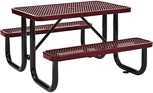 Global Industrial 4 ft. Expanded Metal Rectangular Outdoor Steel Picnic Table, Red