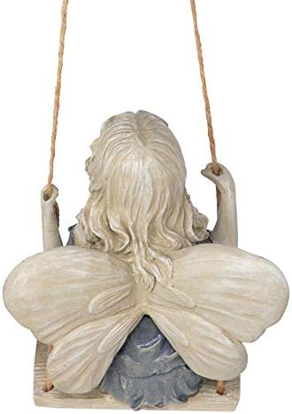 Design Toscano EU42046 Summertime Fairy on a Swing Hanging Statue, 11 Inch, Polyresin, Two Tone Stone
