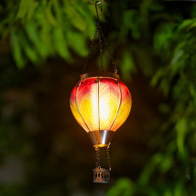DREAMSOUL Hot Air Balloon Solar Lantern, Glass Outdoor Lantern Hanging Solar Lanterns Outdoor Waterproof for Patio Porch Garden Decor