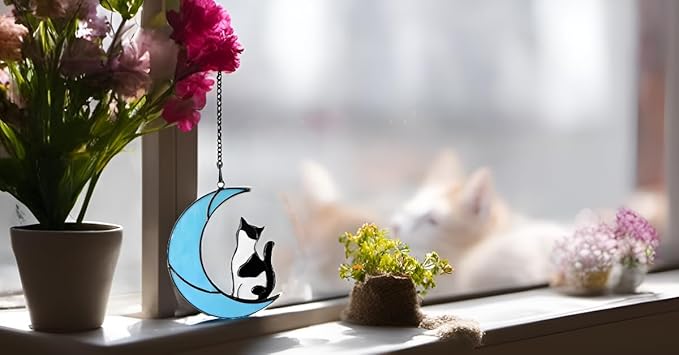Black and White Cat Gifts，Cat Loss Sympathy Gift，Cat Memorial Gifts for Loss of Cat，Tuxedo cat Gifts，Cat Suncatcher，Stained Glass Cat Window Hanging