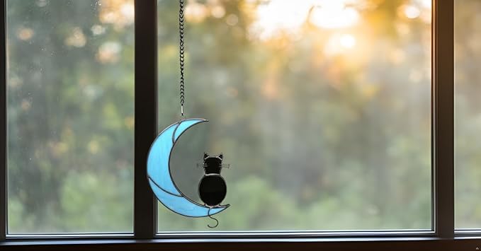 Black Cat Stained Glass Suncatcher,Cat Memorial Gifts for Loss of Cat,Cat Mom Gifts,Cat Sympathy Gifts for Cat Lovers,Window Hanging Ornament