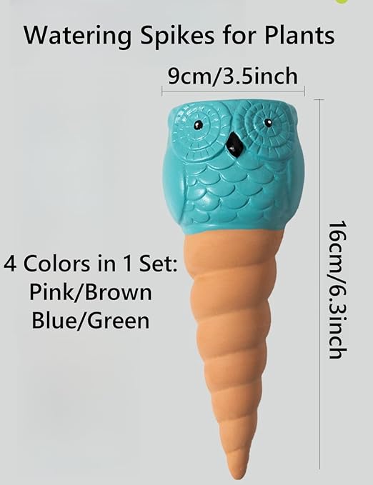 4 Pack Plant Watering Devices, Owl Shape Terracotta Watering Spikes, Vacation Self Watering Planter Insert, Automatic Plant Waterer for Indoor Outdoor Plants