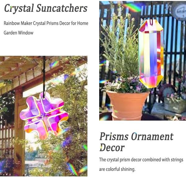 4PCS Colorful Crystal Prism Pendant Suncatcher Hanging Crystal Decor for Home Indoor Outdoor Car Making Rainbows