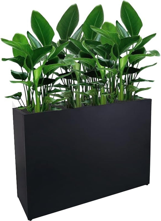 Metal Tall Long Planter Box Large Rectangular Planter Flower Pot with Drainage Holes for Indoor Outdoor Deck Porch Garden Home Patio Front Door (Black, M)