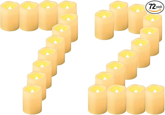 CANDLE IDEA Flameless LED Votive Candles 72 Pack, 1.5" x 2", Battery Operated Flickering Electric Outdoor Flameless Tea Lights, Fake Tealight Candle Bulk for Wedding, Christmas, Halloween Decorations