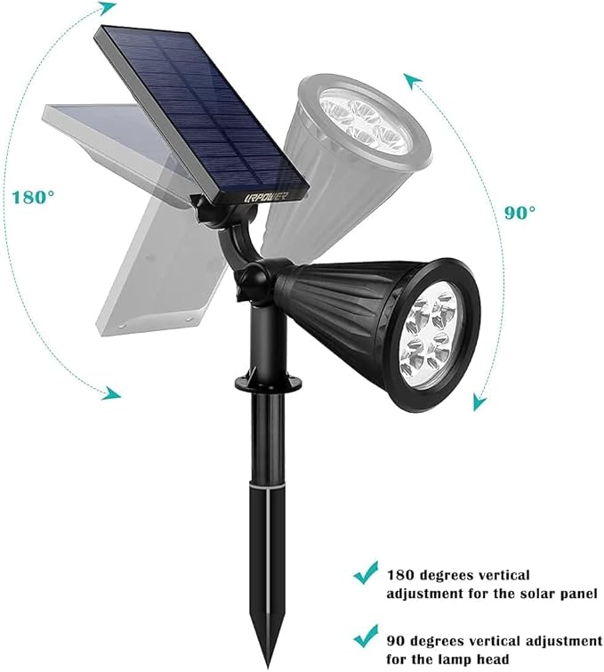 URPOWER Solar Lights Outdoor, Adjustable Solar Spot Lights Outdoor, 2-in-1 Waterproof Solar Landscape Spotlights Wall Light, Dusk-to-Dawn Solar Powered Outdoor Light for Garden, Yard (2 Pack Warm)