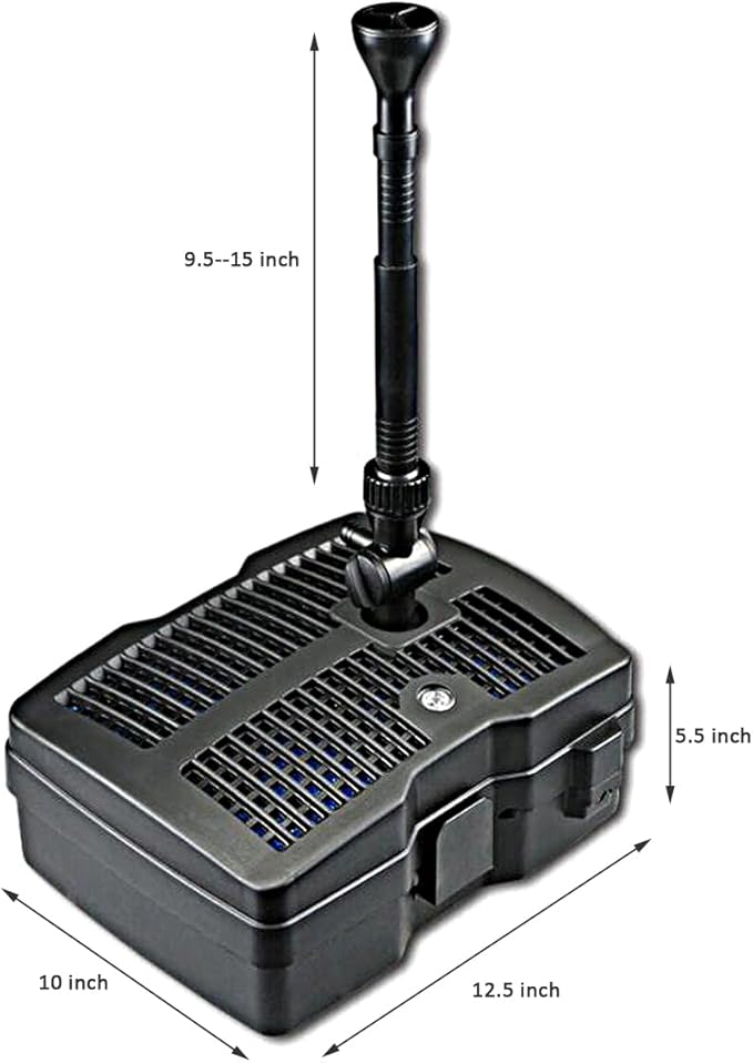 660GPH Submersible Pump Pond Fountain with Inside Filter and RGB Colorful LED Light, Multiple Water Fountain Spray Nozzles Kit for Garden PondIndoor and Outdoor Landscape (Fountain+U-V bulb)