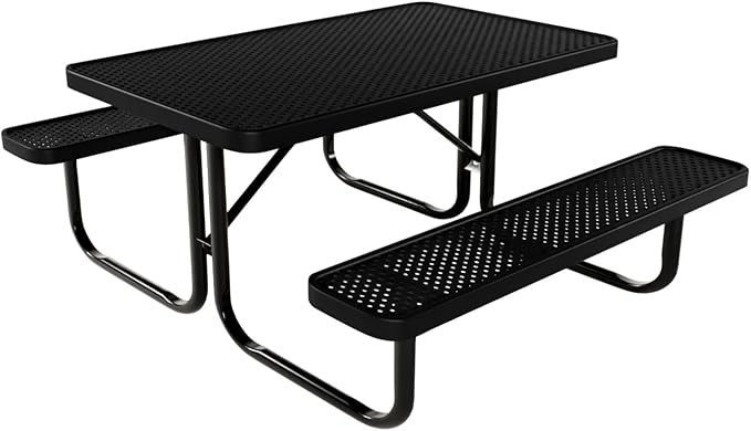 Coated Outdoor Furniture Heavy-Duty Portable Outdoor Kids Table, Punched Steel Kids Picnic Table, Commercial-Grade Picnic Table, Made in America (4ft Rectangular, Childrens, Textured Black)