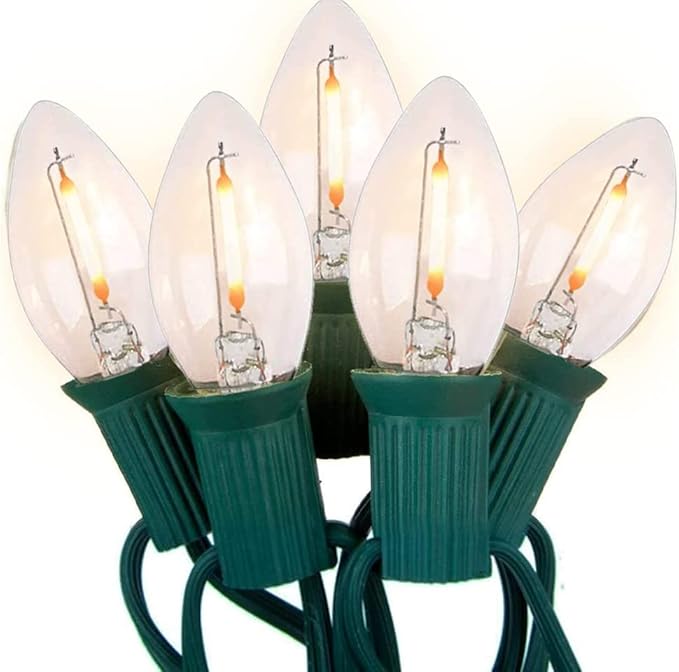 C7 Clear LED Christmas Lights, C7 Clear Christmas String Lights with 27 Clear LED Bulbs (Plus 2 Extra Bulbs) for Christmas Holiday Season Party Indoor&Outdoor Patio Backyard Decoration (25Ft, Clear)
