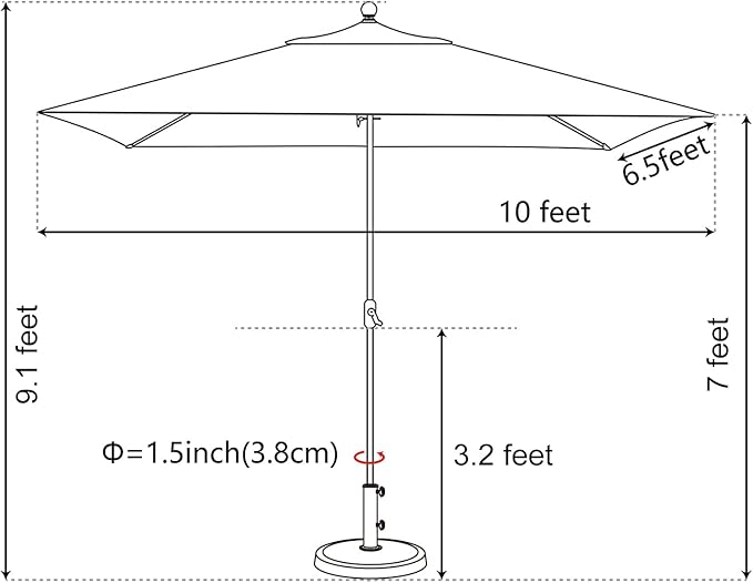 EliteShade USA 10-Year-Non-Fading 6.5x10Ft Rectangular Market Umbrella Patio Umbrella Outdoor Table Umbrella with Ventilation, Sunflower Yellow