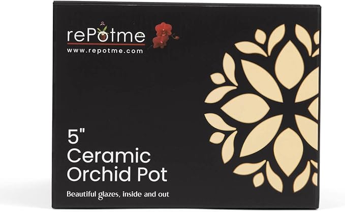 rePotme 5 inch Orchid Pot - Floral Cutout Ceramic Orchid Pot with Holes (White Diamond) - Includes 5 inch Slotted Pot Liner