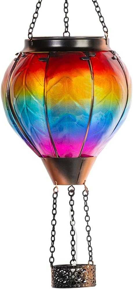 Starsoul Hot Air Balloon Solar Lantern with Candle Holder Solar Hot Air Balloon Flickering Flame Hanging Garden Light Waterproof Glass Hot Air Balloon Solar Lamp Decorative for Lawn Porch Tree Yard
