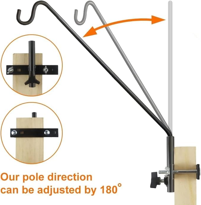 ERYTLLY Extended Rail Hook Fence Deck Heavy Duty Bird Feeder Hook 360 Degree Rotary and Length Adjustable Plant Bracket for Bird Feeders, Planters, Suet Baskets, Lanterns, Wind Chimes and More