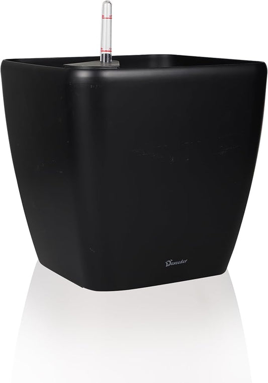 Dexceder 18x17 Self Watering Planter with Wheels Indoor Outdoor, Inner Mat Design, Thickened Large Floor Standing Flower Plant Pot with Water Level Indicator (Black Matte)