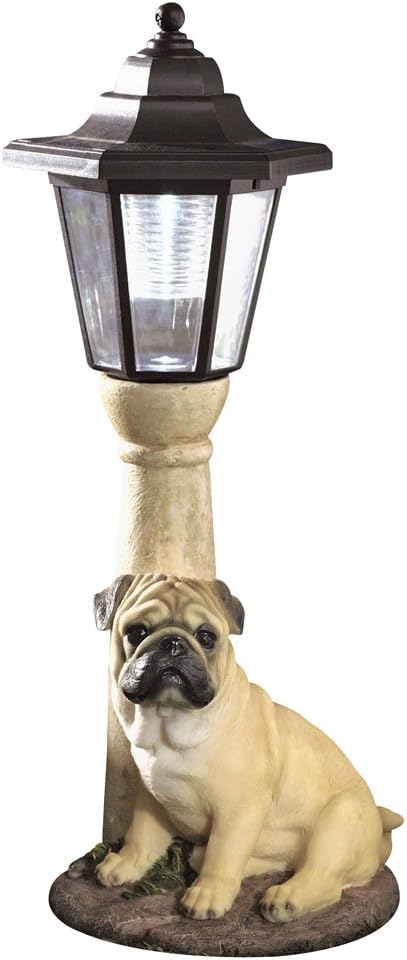 Bits and Pieces-Solar Light Fawn Pug-Solar Powered Garden Lantern - Resin Dog Sculpture with LED Light